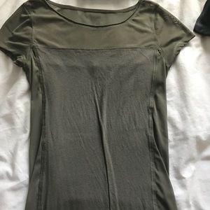 Express Olive Green T-shirt with sheer accent.